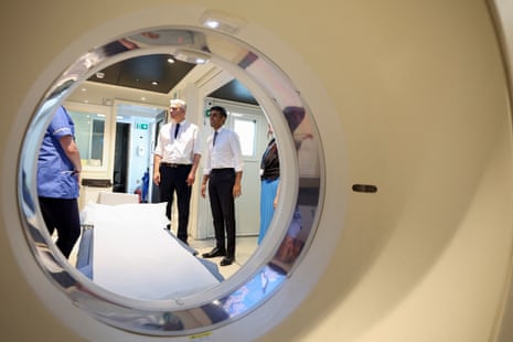 Rishi Sunak and Steve Barclay, the health secretary, visting a mobile lung health check unit in Nottingham this morning.