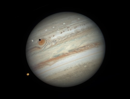 Jupiter and its two moons