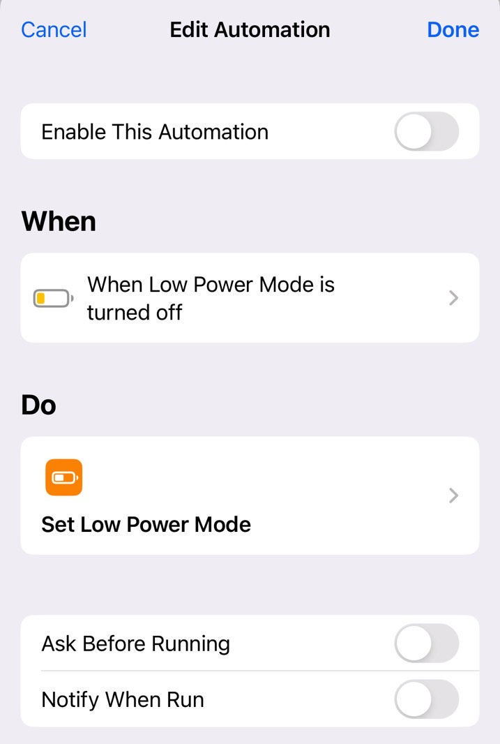 The final Low Power Mode automation.