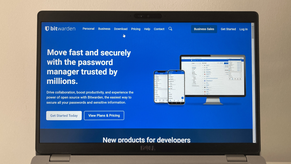 Website screenshot for Bitwarden on a Windows laptop