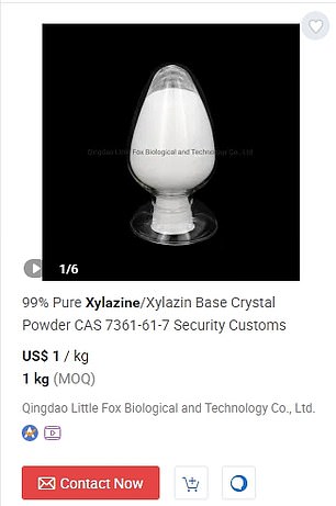 Online Chinese pharmacies list xylazine powder for as little as $1 per kilogram. The average cost, the DEA states, is about $6-$20 per kilogram