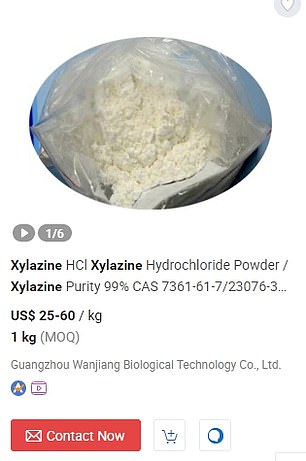 Online Chinese pharmacies list xylazine powder for as little as $1 per kilogram. The average cost, the DEA states, is about $6-$20 per kilogram