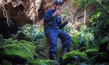 Prof Lee Berger at the mouth of the Rising Star cave system in South Africa.