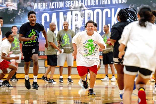 Youth athletes participate in Camp Jrock, a free basketball camp...