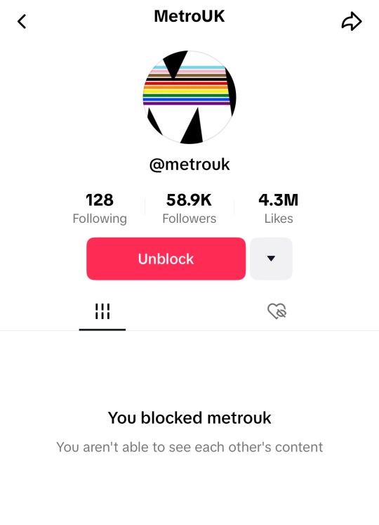 Screenshot of blocked profile on TikTok