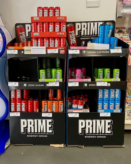 Prime Energy drinks on sale in the UK.