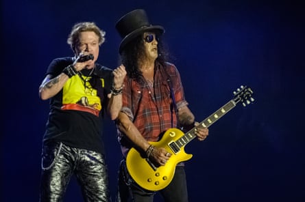 Axl Rose and Slash of Guns N’ Roses performing at Glastonbury.