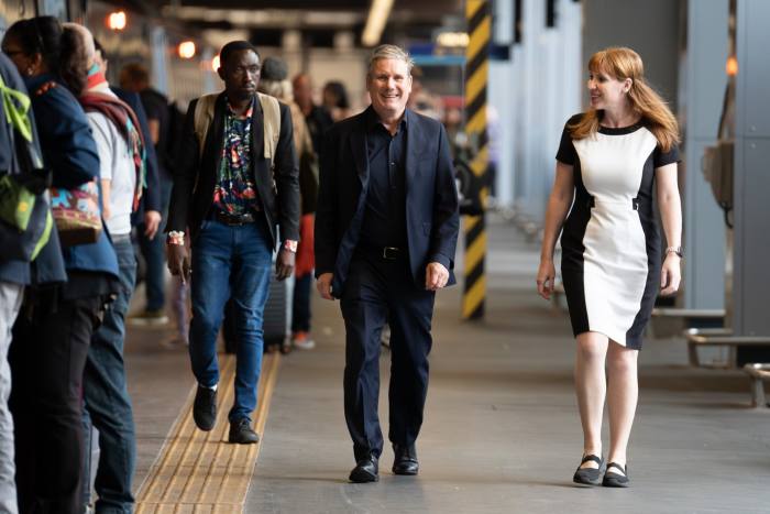 Labour leader Sir Keir Starmer and deputy Angela Rayner board a train to Selby after the by-election victory