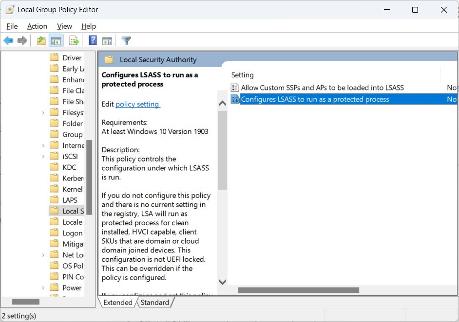 Navigating to location in Group Policy Editor.