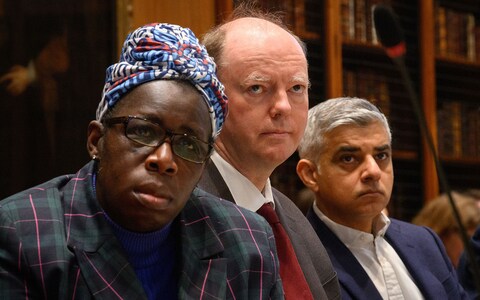 Rosamund, mother of Ella Addo-Kissi-Debrah, with Chris Whitty and Sadiq Khan