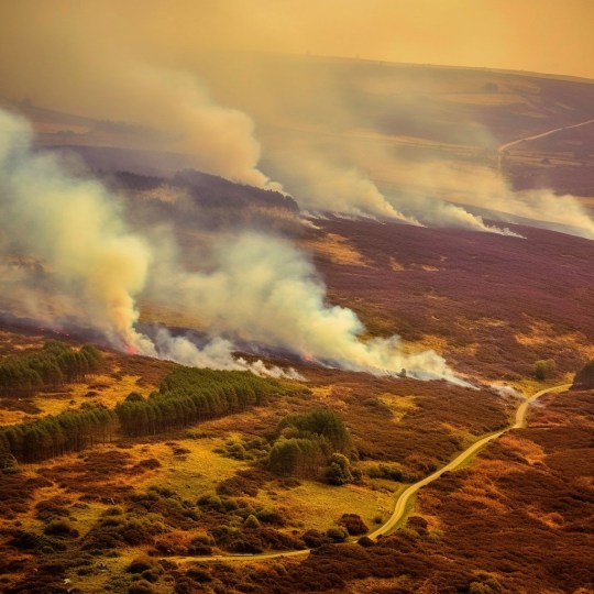 Peak District Forest Fires AI Reveals The Reality of Climate Change in 2100 ? AI illustrates the impact climate change could have on the world in 2100 ? 50-day-long heatwaves, disastrous wildfires and severe floods threaten the UK ? Images based on research and endorsed by experts The Eco Experts has predicted and visualised the impact of climate change by 2100, feeding expert analysis into AI platform Midjourney to show how wildfires, floods and drought will impact the UK if we fail to act. The images show how, if climate change continues at the rate it is currently at, our local landscapes, homes and iconic landmarks will be destroyed. Images are based on current rates of global warming and have been endorsed by UK climate experts. As an island, water presents some of the biggest risks for the UK. Using data from climate change non-profit Climate Central, the images show that Cambridge, Great Yarmouth, and a number of London landmarks are at risk. Don?t assume you are safe if you do not live near water, as wildfires are likely to also be a concern. In 2100, the Met Office predicts very long and very hot summer heat waves all over the UK, which will lead to wildfires occurring more frequently due to the vast green areas of the country. The damage doesn?t stop there. We can also expect to see severe coastal erosion, evacuation of homes, over-crowded hospitals and potentially the return of face masks