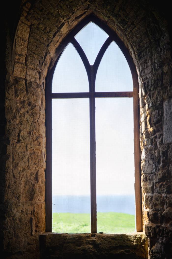 A view of the sea from a window inside the chapel 