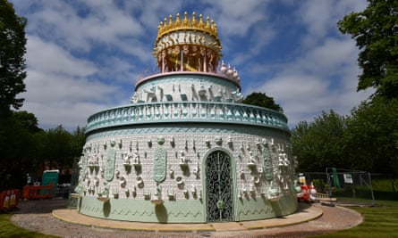 The 12-metre high ceramic pavilion in the grounds of Waddesdon Manor nears completion in June 2023.