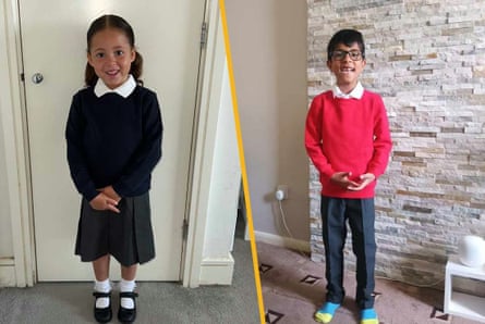 A girl and a boy in Aldi school uniforms