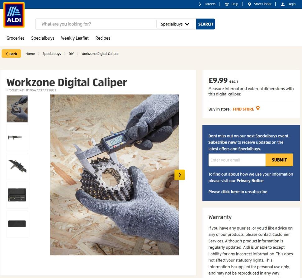 Aldi workzone digital caliper screenshot