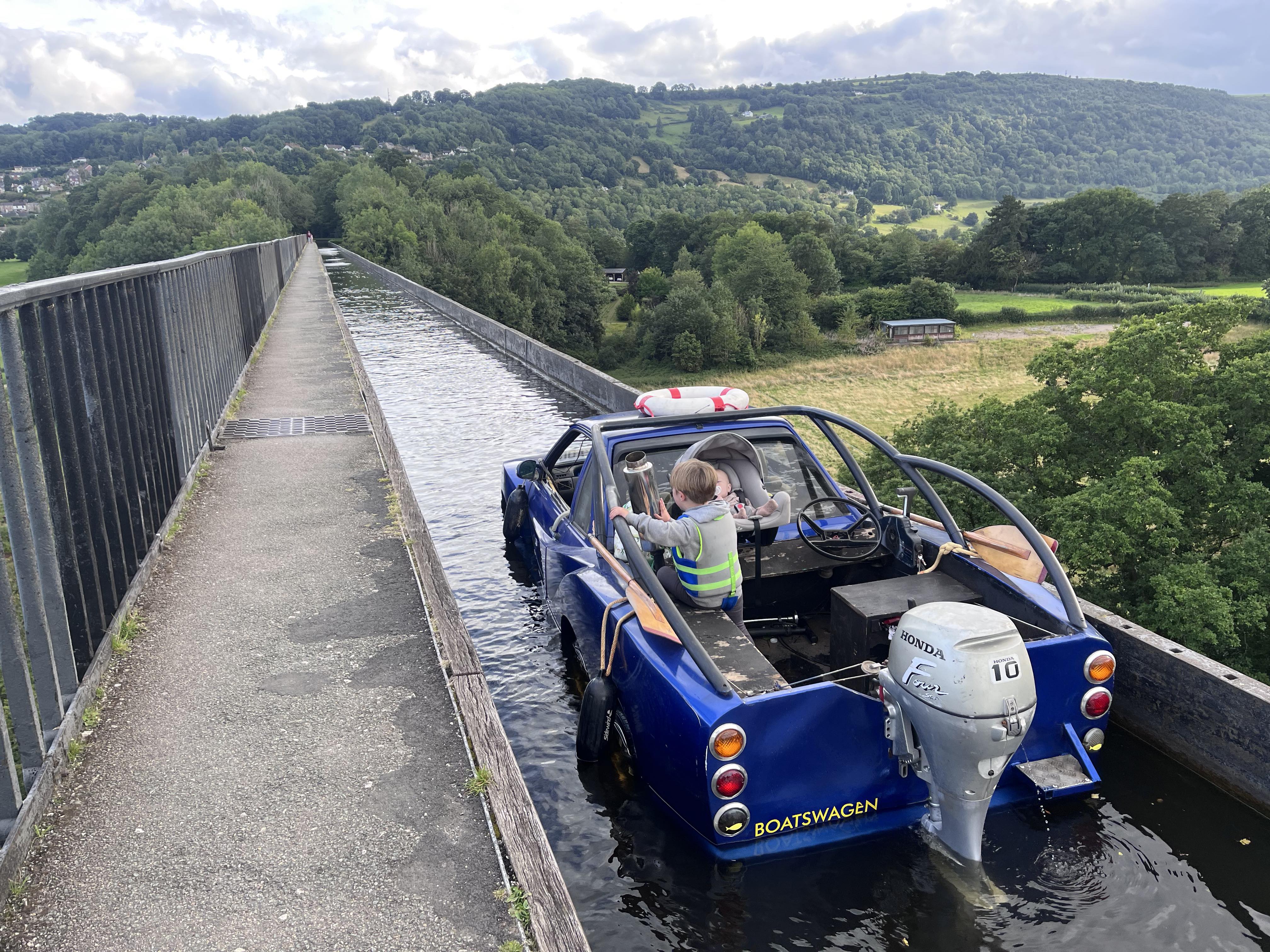 Charlie took the family along on his floating adventure up a Wales canal