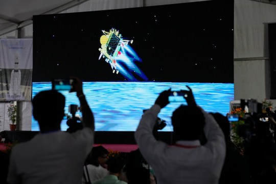 ISRO staff watch the descent 