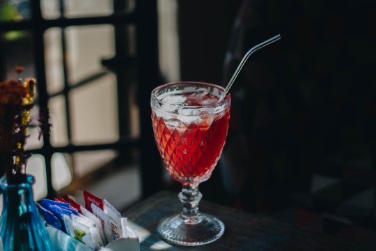 Drink with steel straw