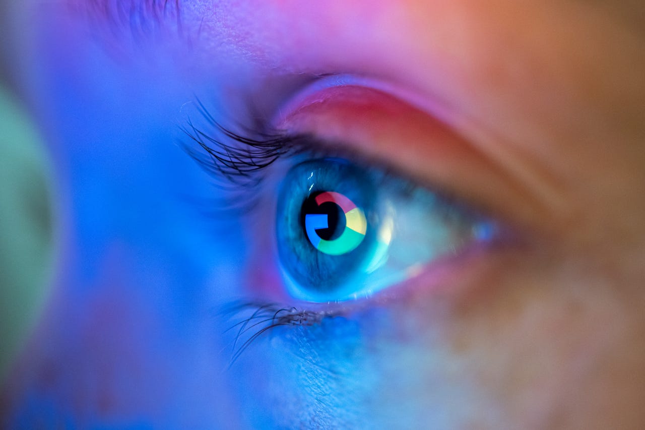 Google logo reflected in eye