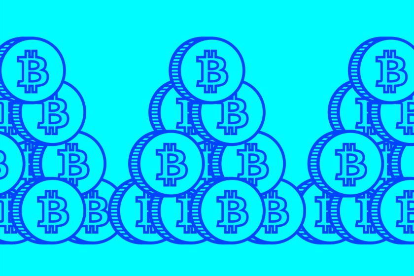 A picture of Bitcoins stacked on top of each other.