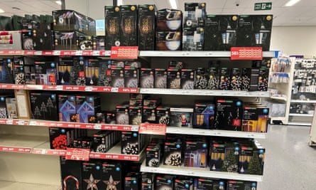 Christmas lights on shelves at the Wilko store in Hammersmith, London.