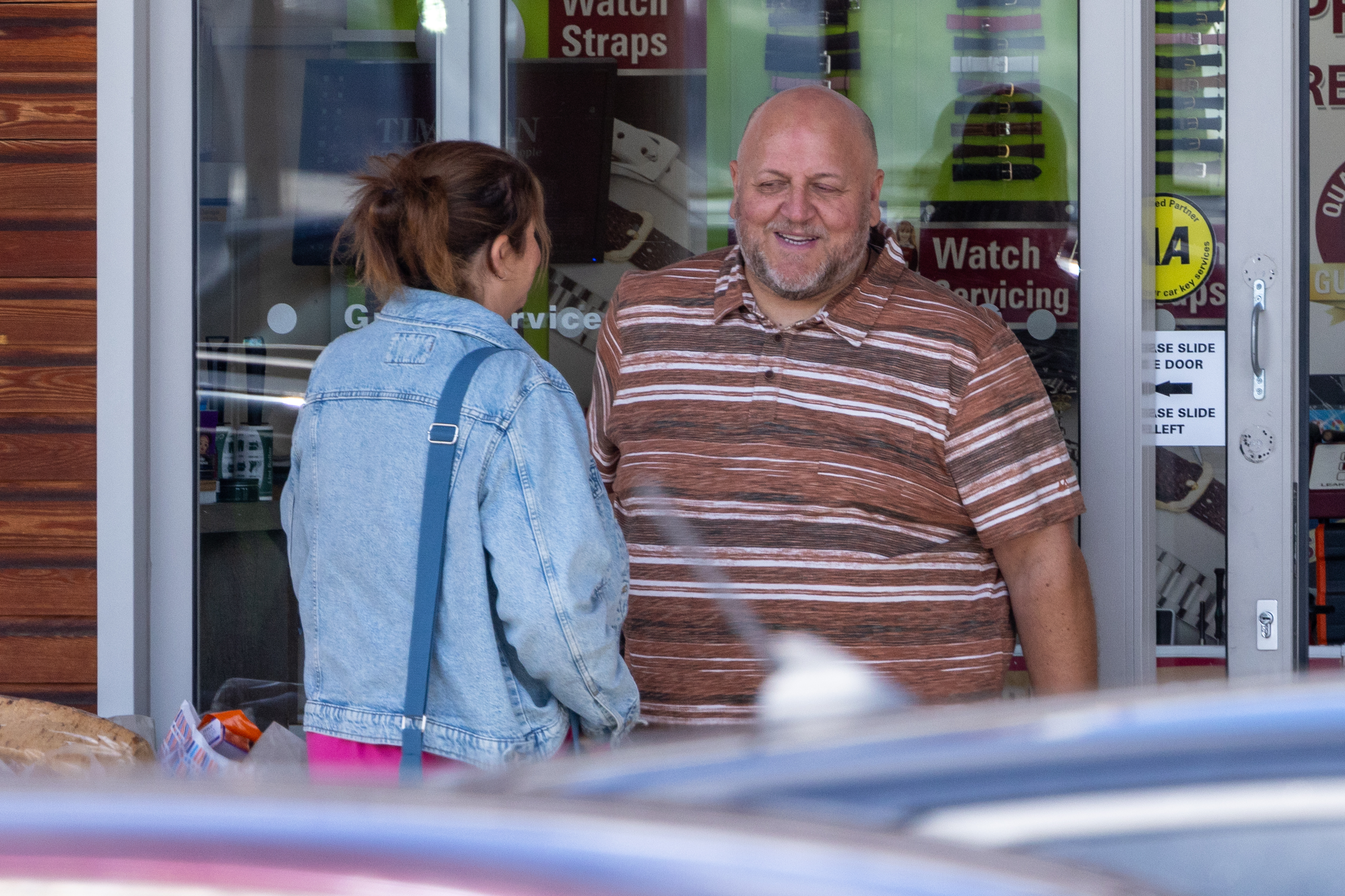 Adrian Bayford was all smiles during Sunday's trip to Tesco with new lover Tracey Biles