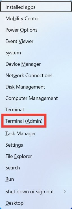 Clicking on Terminal (Admin) option WinX menu.