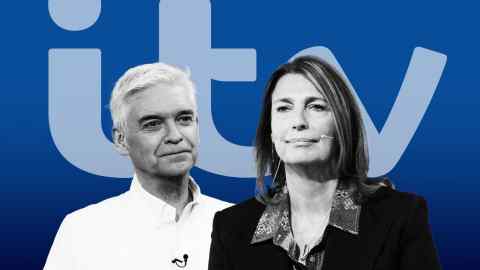 A montage of the ITV logo, Phillip Schofield and Carolyn McCall