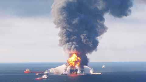 Fire boats battle a blaze on the Deepwater Horizon oil rig in 2010