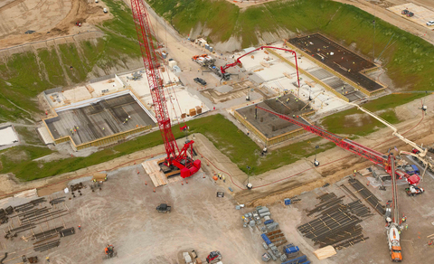 Concrete is delivered in summer 2023 to Intel's Ohio One construction site in Licking County, Ohio. Announced in January 2022, the project spans nearly 1,000 acres and is the largest single private-sector investment in Ohio history. (Credit: Intel Corporation)