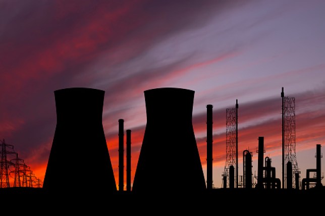 Nuclear power plant at sunset