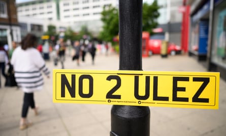 A no 2 Ulez sign in a shopping precinct in Uxbridge, England.