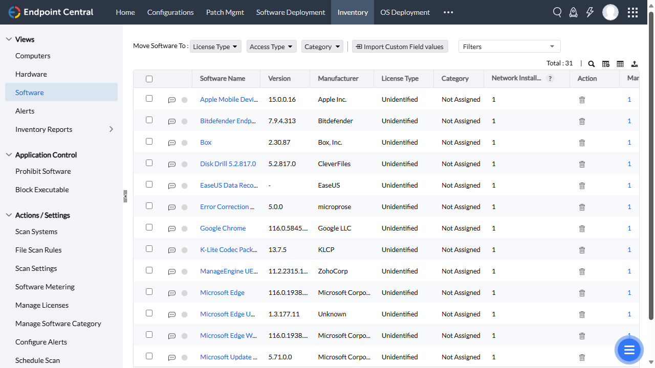 ManageEngine Endpoint Central: Interface