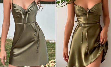 A green satin dress from Shein and, right, Transformations by Tracy