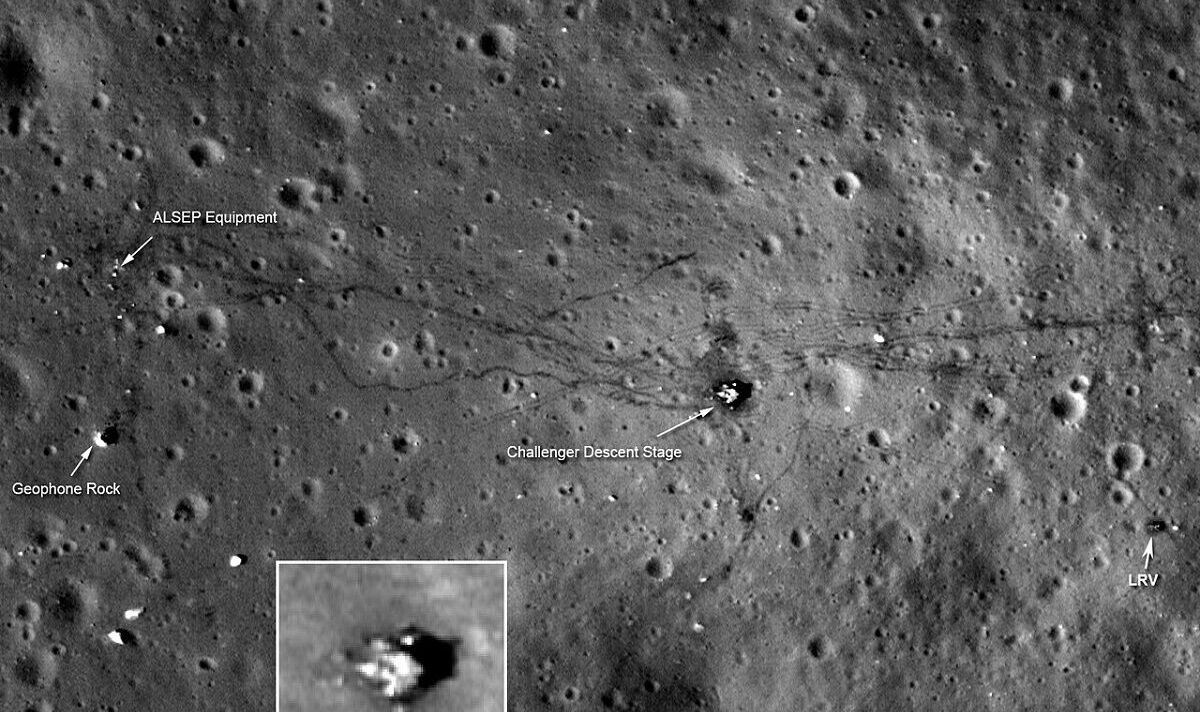 An illustrated photo of the Apollo 17 landing site