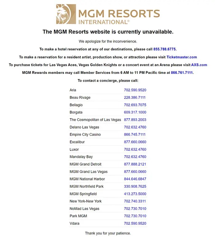 MGM International Security Breach - Website