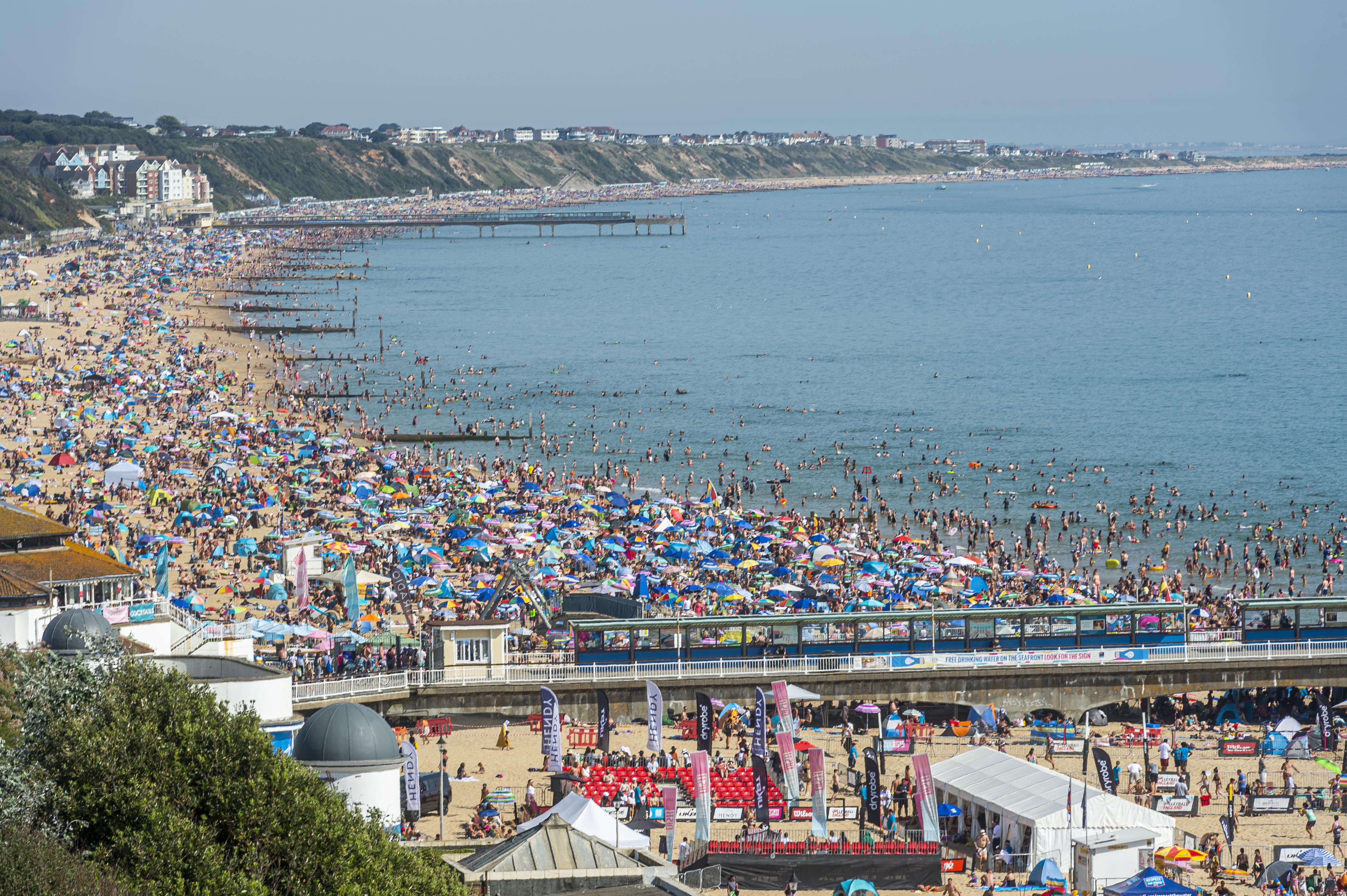 Thousands of day trippers visit Bournemouth  beach when the mercury rises