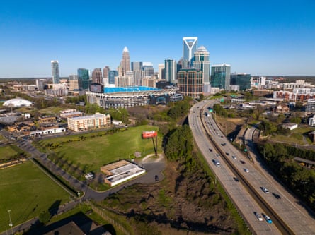 An aerial view of Charlotte. The city area expects businesses to invest .3bn in the region this year and create 7,200 jobs, down from bn in investment and 20,000 jobs last year.