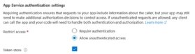 Screenshot of Azure App Service authentication settings.