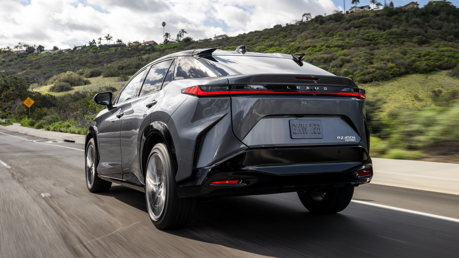 Rear quarter view of a 2023 Lexus RZ 450e.