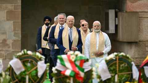 Joe Biden with Narendra Modi and other G20 leaders in New Delhi on Sunday