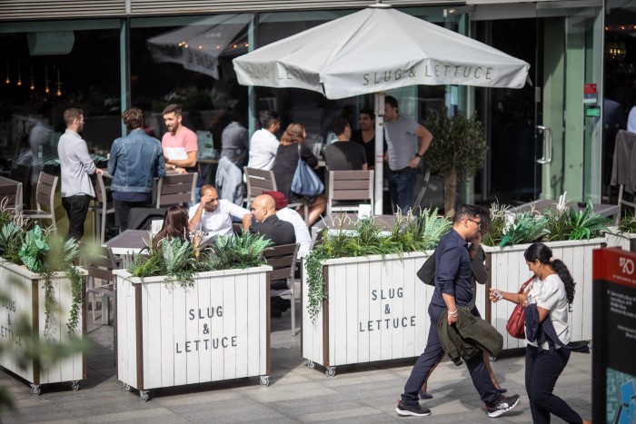 City workers enjoy a drink outside on a summer’s evening