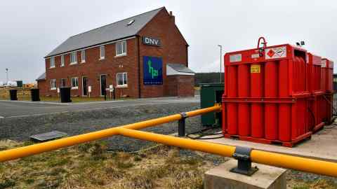 Hydrogen canisters supply homes powered by hydrogen boilers at a hydrogen test facility