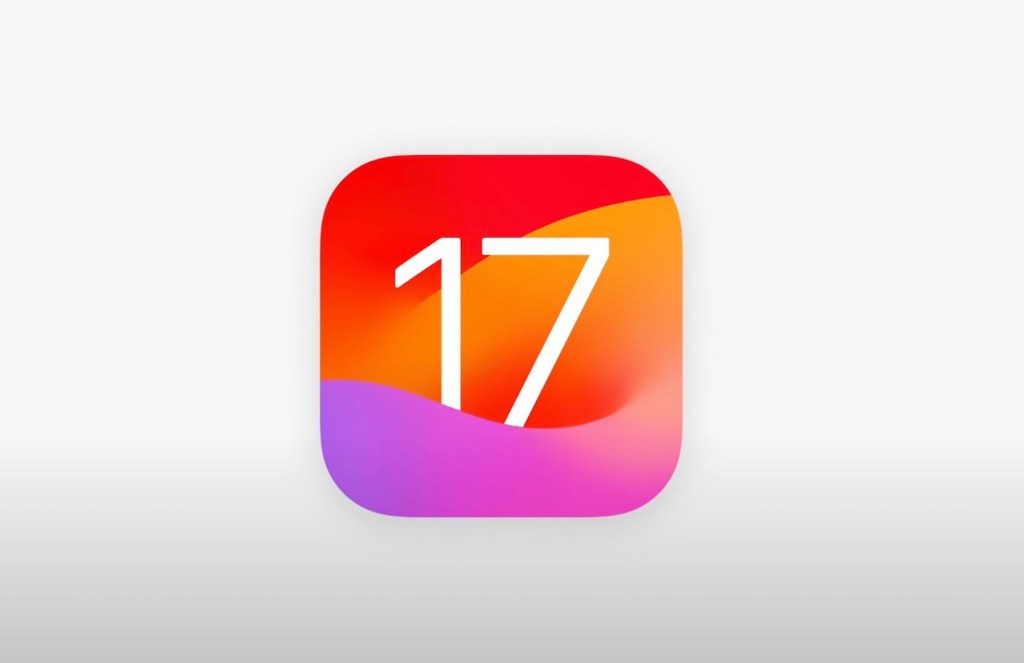 an iOS 17 logo on a vignetted background