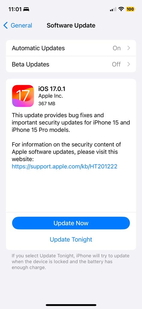 iOS 17.0.1 Update