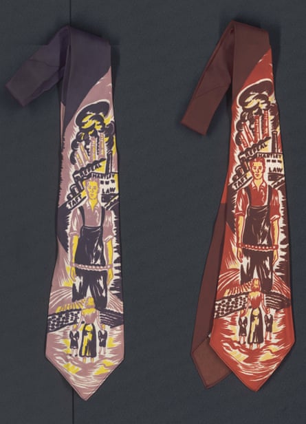 two neckties with illustration of worker