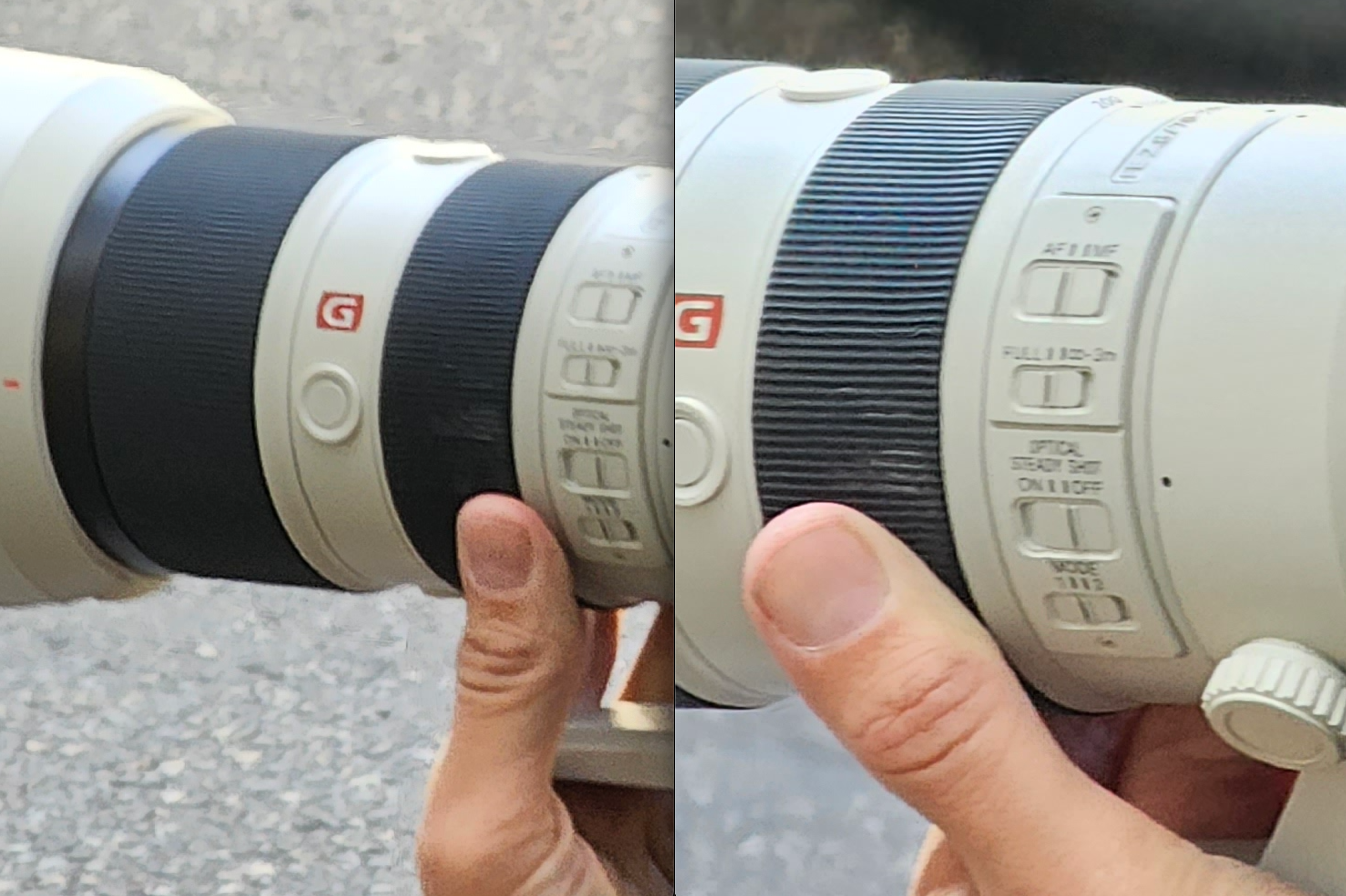 Cropped, 5X iPhone 15 Pro Max (left); 10X Galaxy S23 Ultra (right)