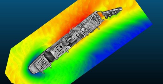 Undated handout photo issued by Historic England showing the multibeam survey of the wreck of the Normannia. 