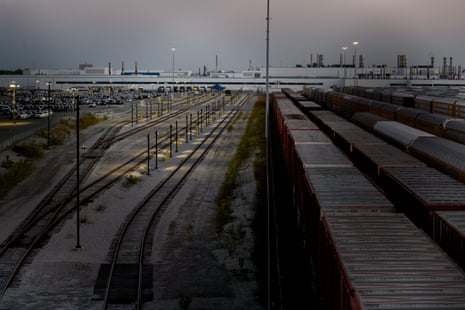 Overhead view of bleak industrial landscape