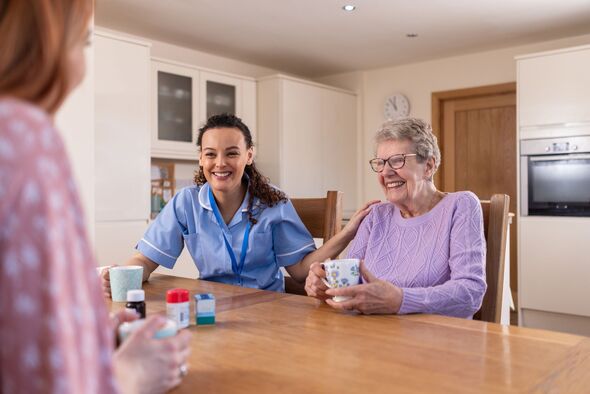 Home Healthcare Nurse Meeting with Grandmother and Granddaughter